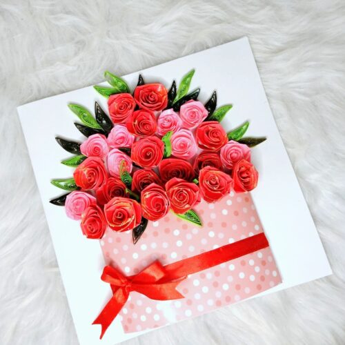 Luxury Quilled greeting card in box - Red Roses