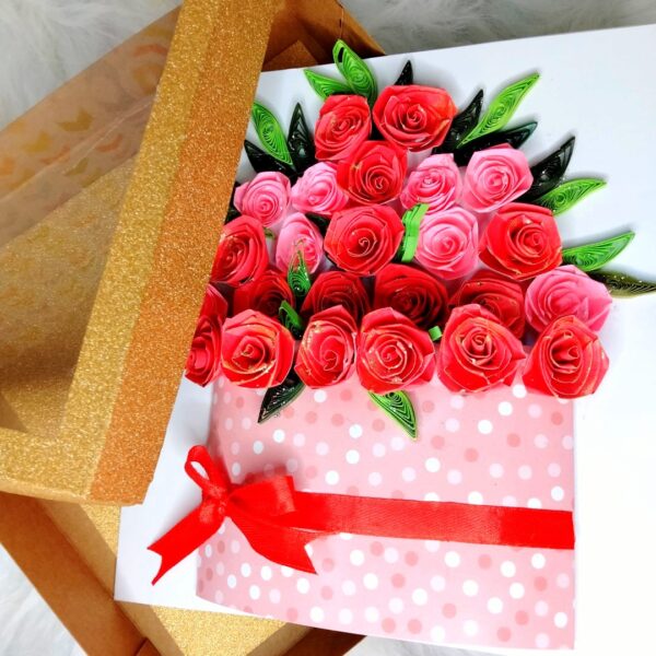 Luxury Quilled greeting card in box - Red Roses