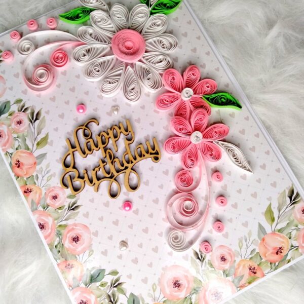 Sparkling Quilled Assorted Flowers Card - White