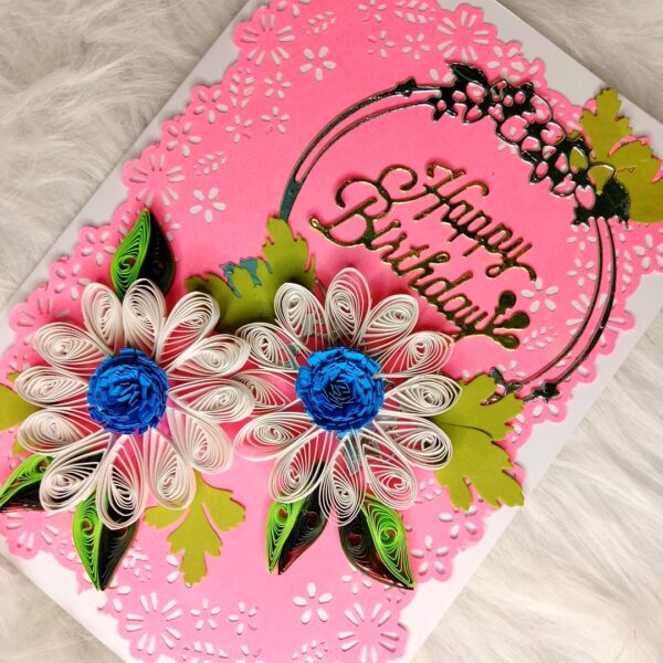 IMG20220823210812 Sparkling White Quilled Flowers Birthday card