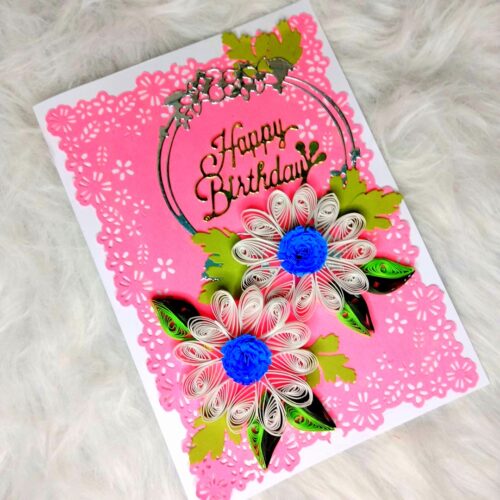 Sparkling White Quilled Flowers Birthday card