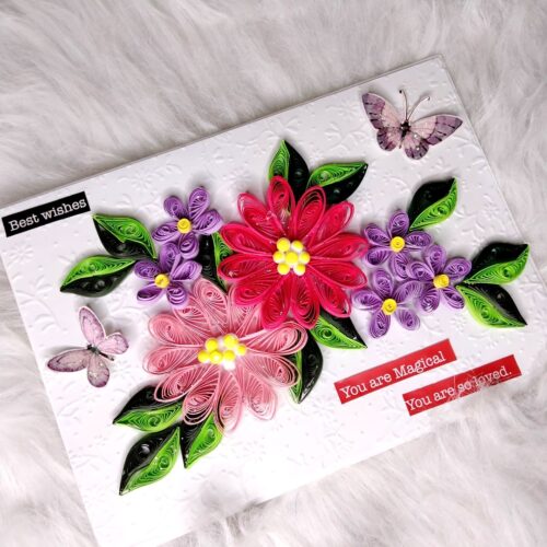 Pink Themed Quilled flowers love Greeting card