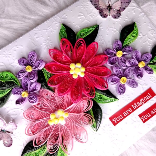 Pink Themed Quilled flowers love Greeting card