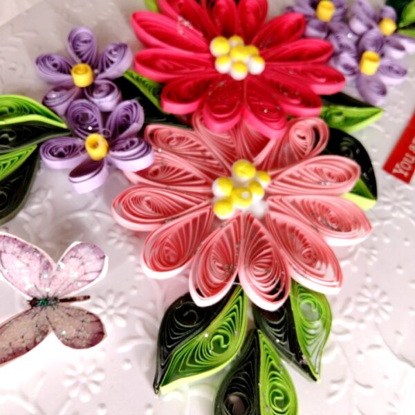Pink Themed Quilled flowers love Greeting card