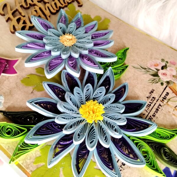Sparkling Blue Quilled Flowers Birthday card