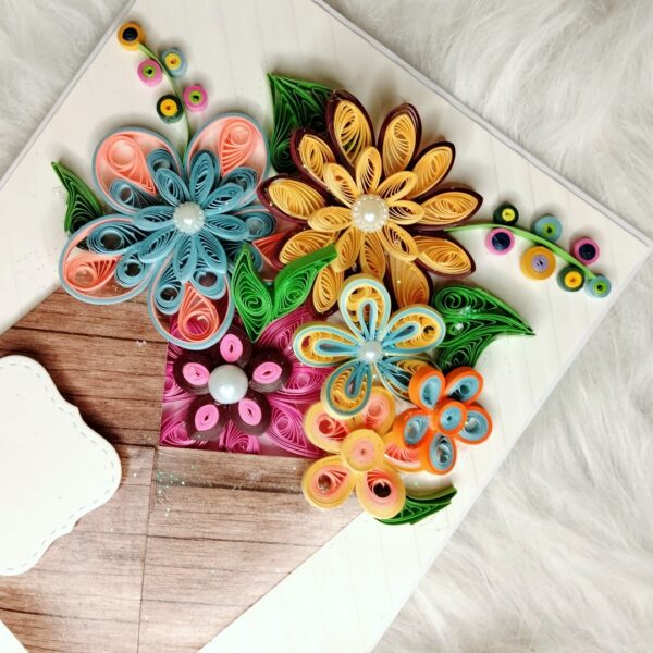 Quilled flowers in envelope greeting card