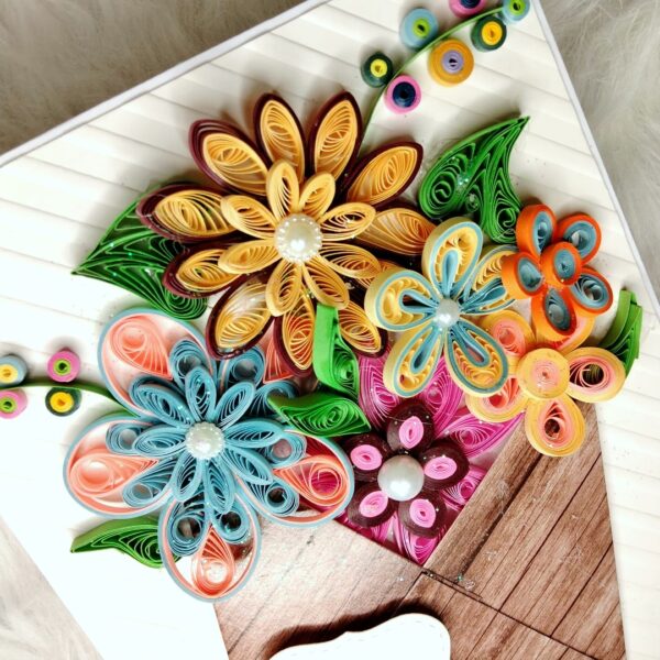 Quilled flowers in envelope greeting card
