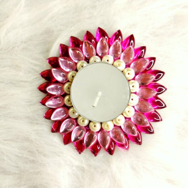 Beautiful Kundan Diya With Tealight Candle - Pink