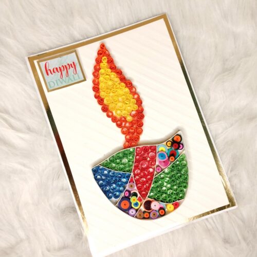 Handmade Quilled Diwali Diya Greeting Card