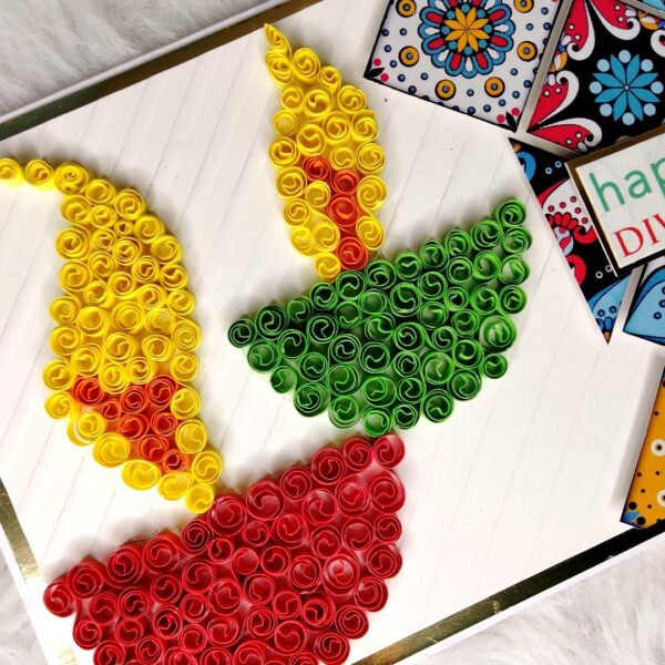 Handmade Quilled Diwali Diyas Greeting Card