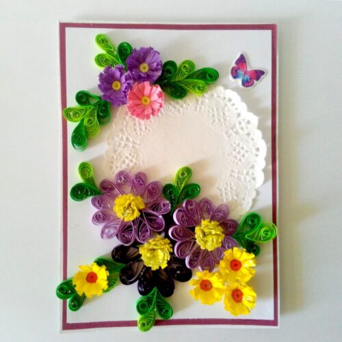 Quilled Purple and Variety Flowers Greeting Card image