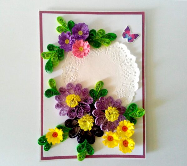 Quilled Purple and Variety Flowers Greeting Card image