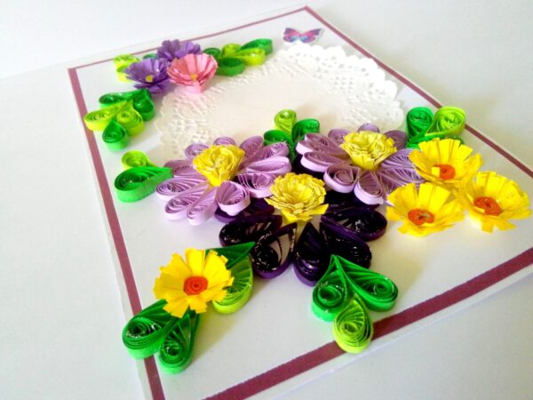 Quilled Purple and Variety Flowers Greeting Card image
