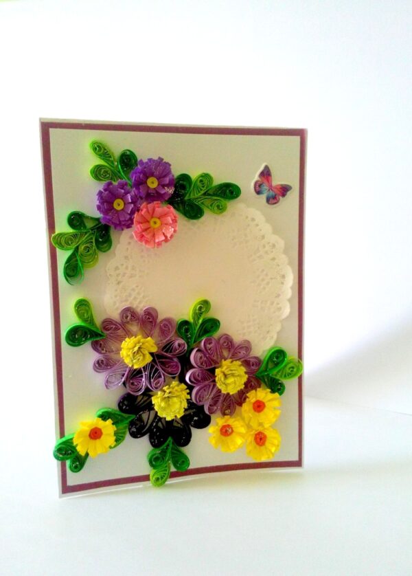 Quilled Purple and Variety Flowers Greeting Card image