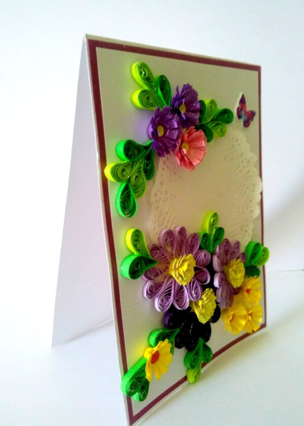 Quilled Purple and Variety Flowers Greeting Card image