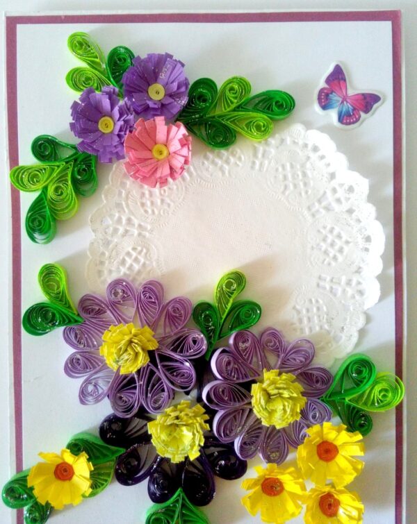 Quilled Purple and Variety Flowers Greeting Card image