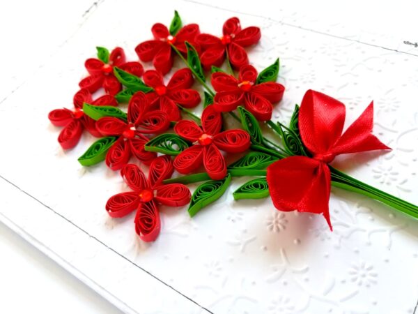 Red Quilled Flowers Bouquet Greeting Card image