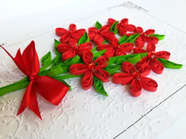 Red Quilled Flowers Bouquet Greeting Card image