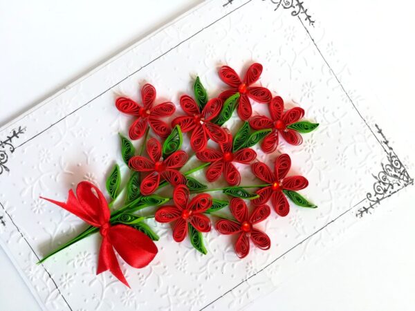 Red Quilled Flowers Bouquet Greeting Card image