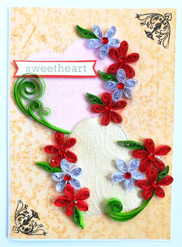 Quilled Flower Hearts Love Handmade Greeting Card image