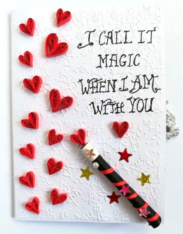 Magic Wand Quilled Hearts Pop up Greeting Card Gift image