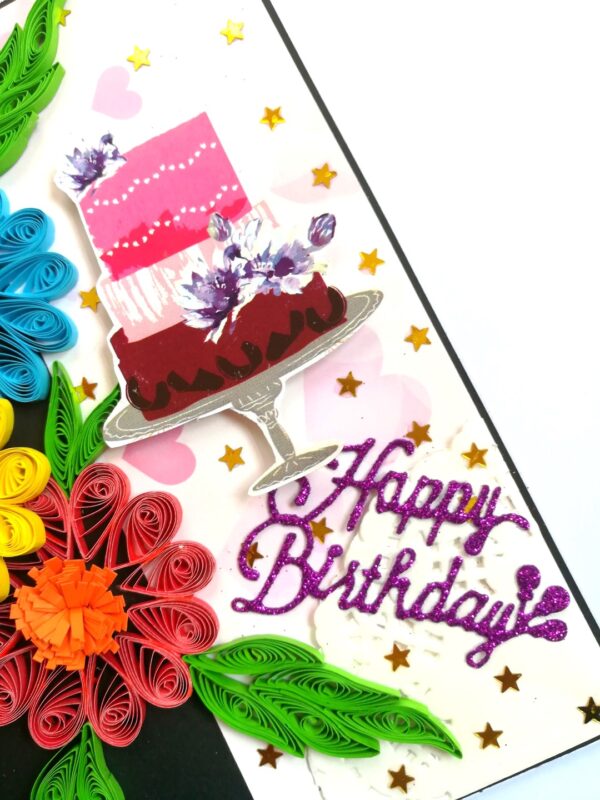 Multicolor Flowers Quilled Birthday Greeting Card image Multicolor Flowers Quilled Birthday Greeting Card image