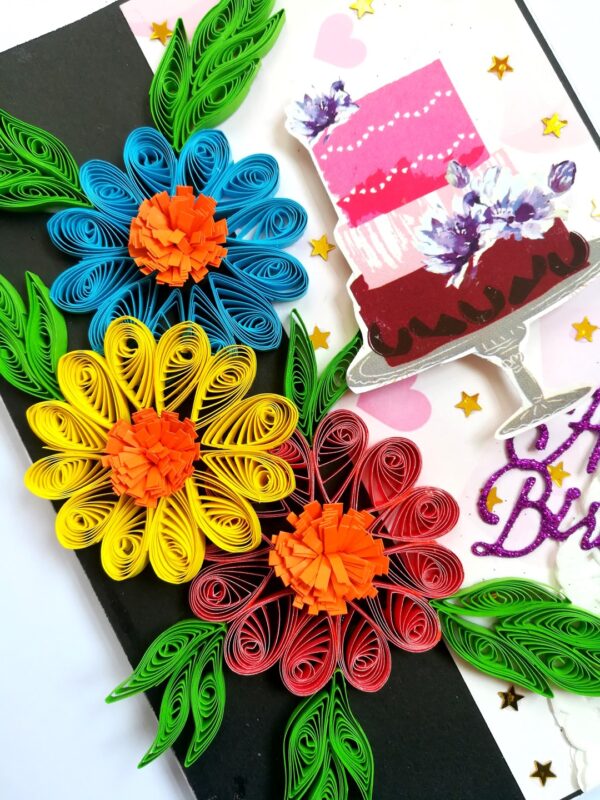 Multicolor Flowers Quilled Birthday Greeting Card image Multicolor Flowers Quilled Birthday Greeting Card image