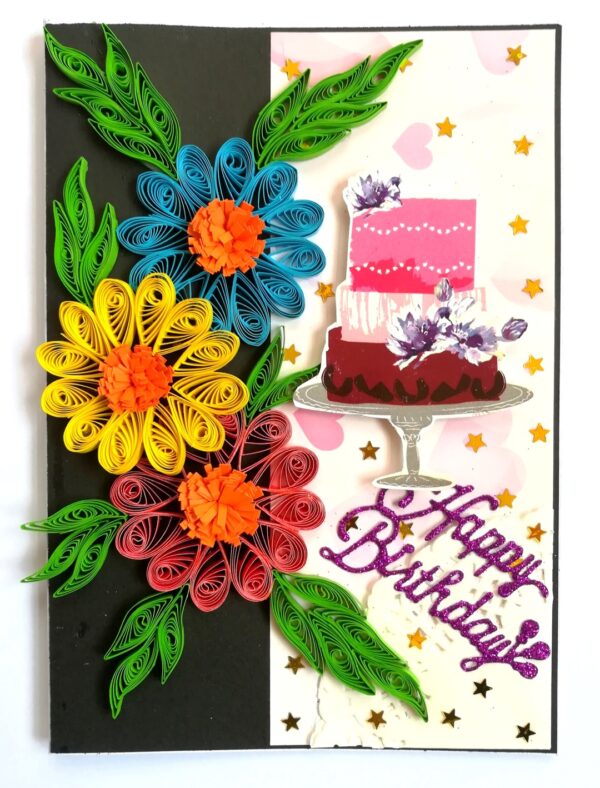 Multicolor Flowers Quilled Birthday Greeting Card image Multicolor Flowers Quilled Birthday Greeting Card image