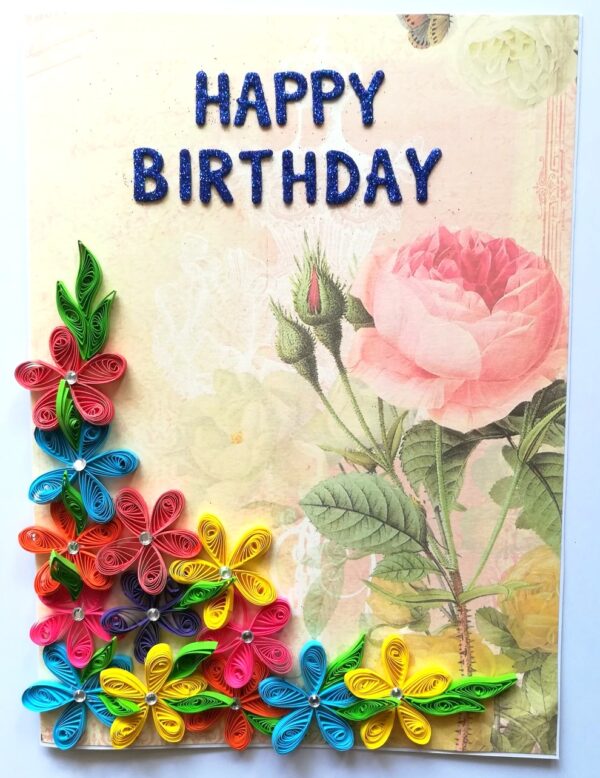 Multicolor Flowers in Corner Birthday Greeting Card image
