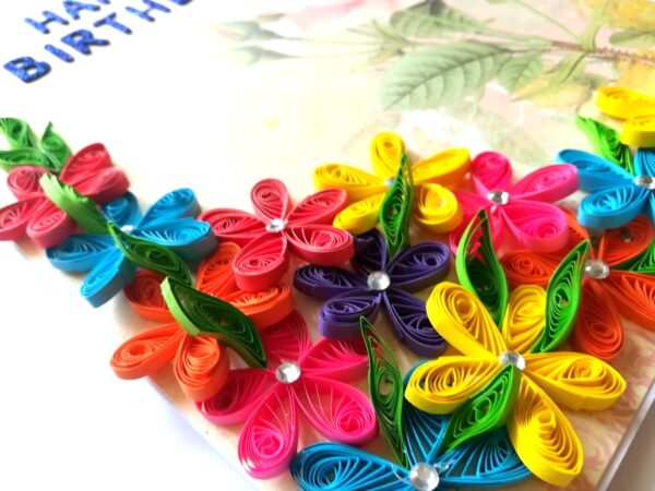 Multicolor Flowers in Corner Birthday Greeting Card image