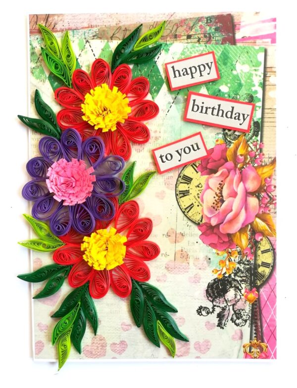 Red and Purple Quilled Birthday Greeting Card image