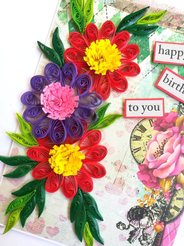 Red and Purple Quilled Birthday Greeting Card image