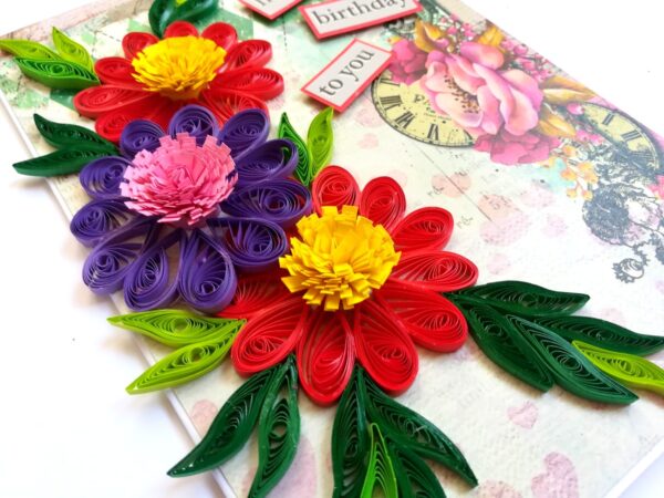 Red and Purple Quilled Birthday Greeting Card image