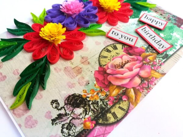 Red and Purple Quilled Birthday Greeting Card image