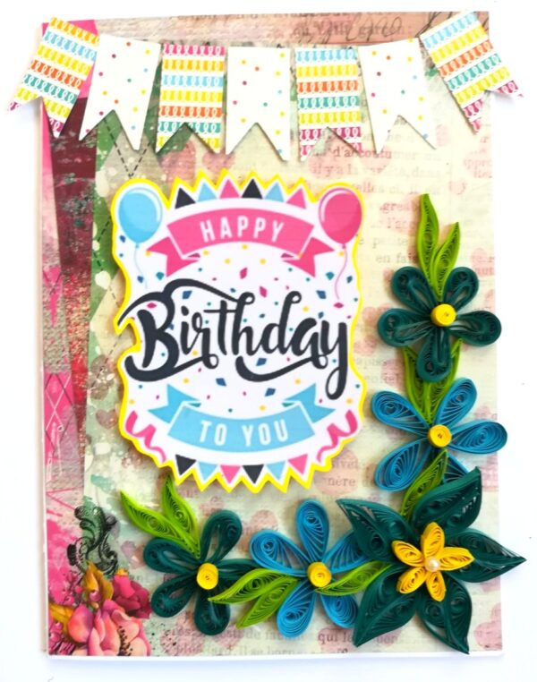 Blue Quilled Flowers Birthday Greeting card image