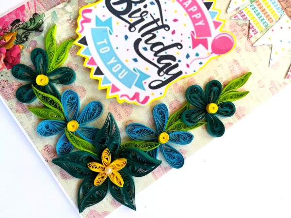 Blue Quilled Flowers Birthday Greeting card image