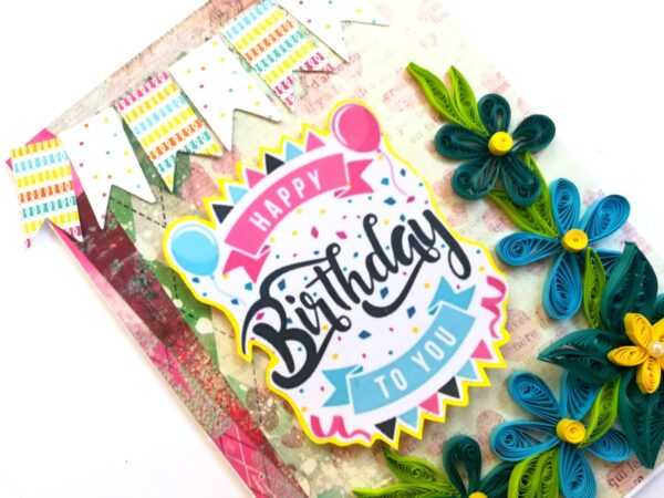 Blue Quilled Flowers Birthday Greeting card image