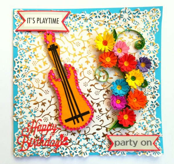 Guitar Quilled Flowers Birthday Card image