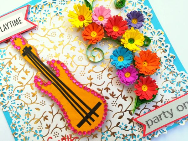 Guitar Quilled Flowers Birthday Card image