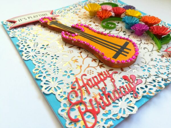 Guitar Quilled Flowers Birthday Card image
