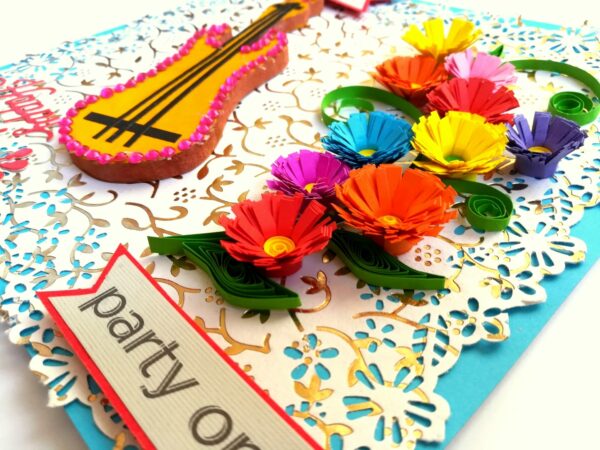 Guitar Quilled Flowers Birthday Card image