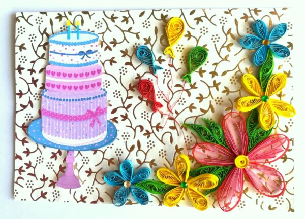 Birthday Cake and Balloons Greeting Card image