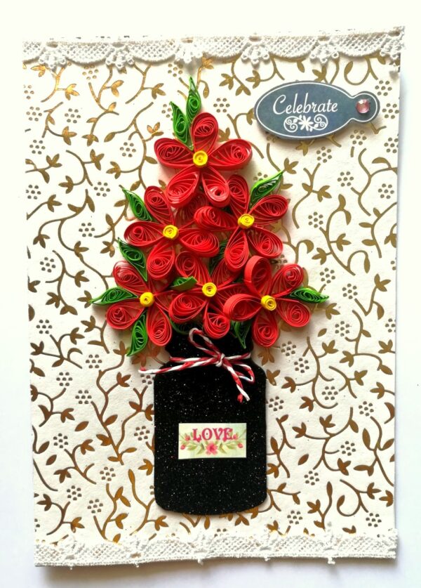 Red Quilled Flowers Jar Greeting Card image