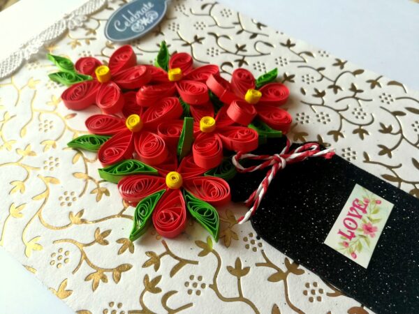Red Quilled Flowers Jar Greeting Card image
