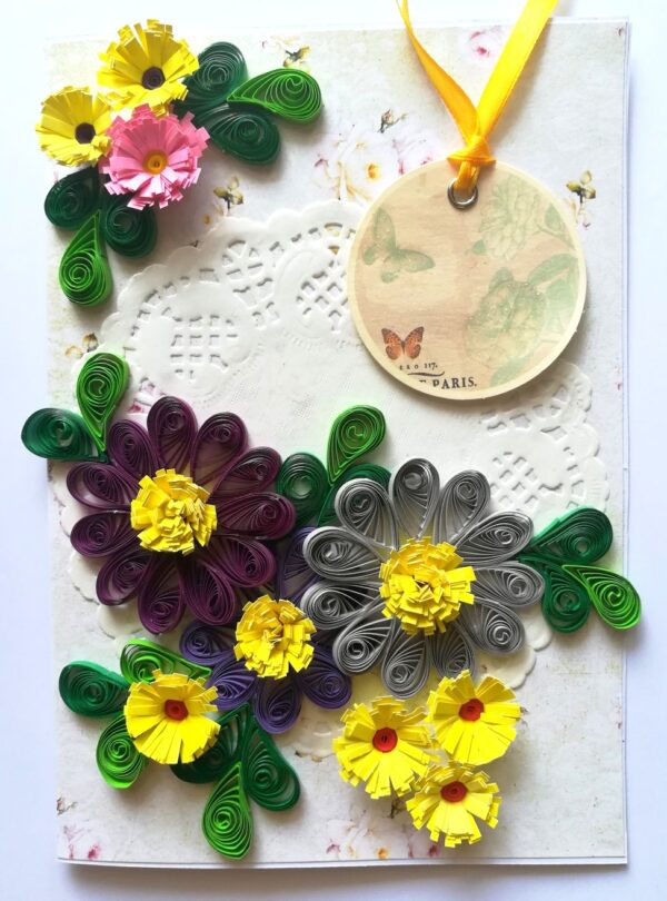 Quilled Purple and Variety Flowers Card image