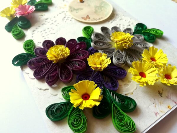 Quilled Purple and Variety Flowers Card image