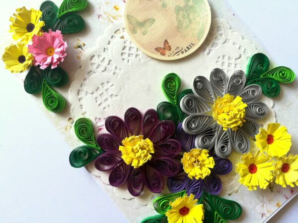 Quilled Purple and Variety Flowers Card image