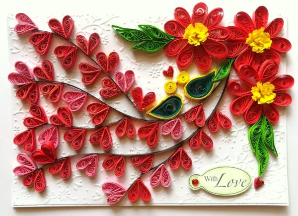 Quilled Love Tree With Birds Greeting Card image Quilled Love Tree With Birds Greeting Card image