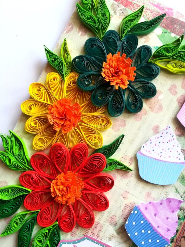 Multicolor Flowers Quilled Birthday Greeting Card image