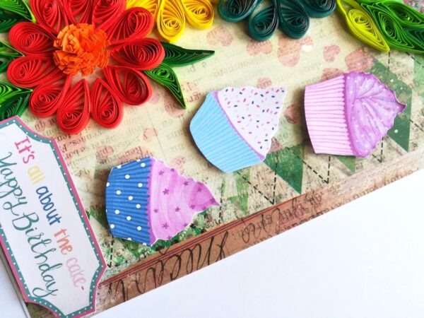 Multicolor Flowers Quilled Birthday Greeting Card image